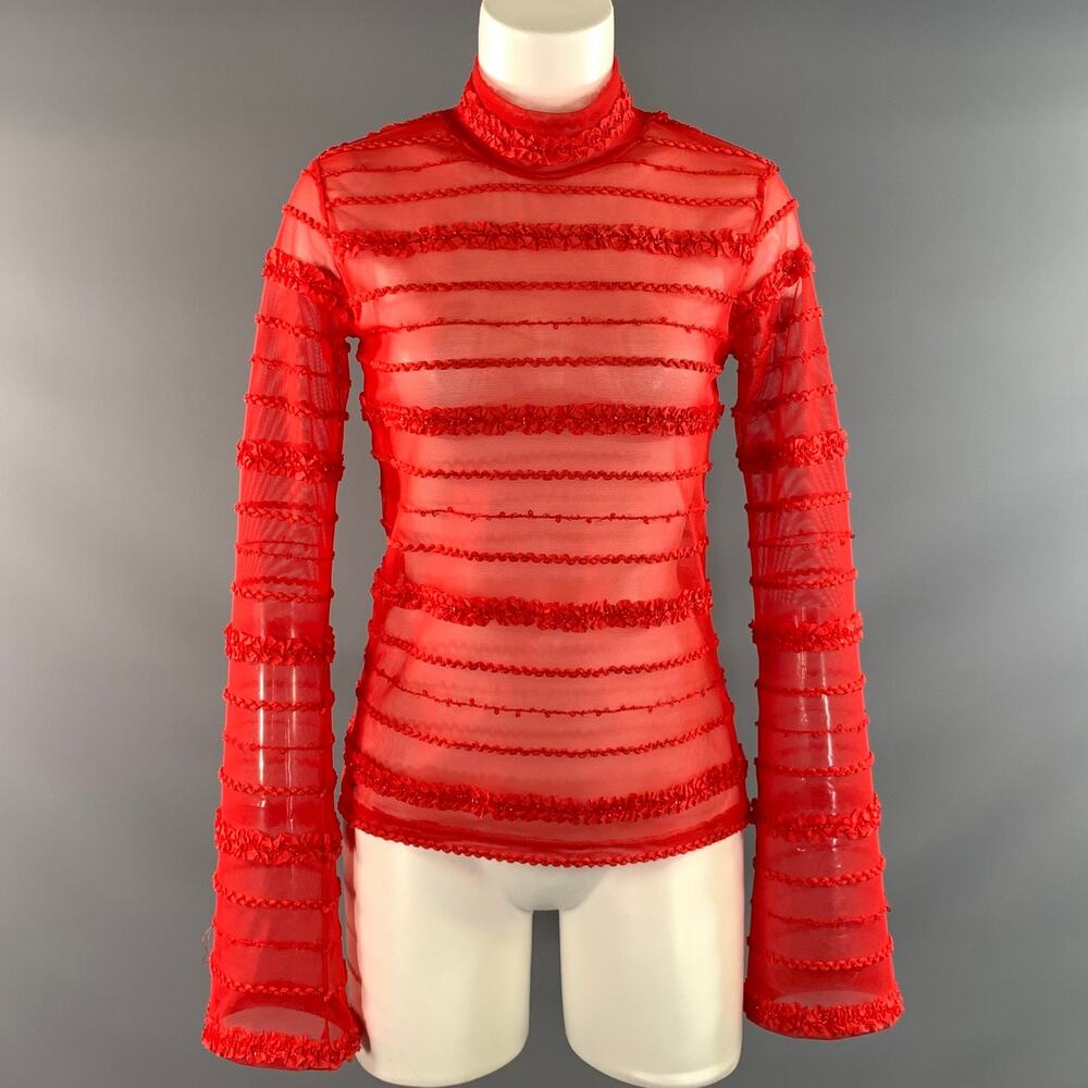 ELIZA FAULKNER Size M Red Stripe Sheer Dress Top